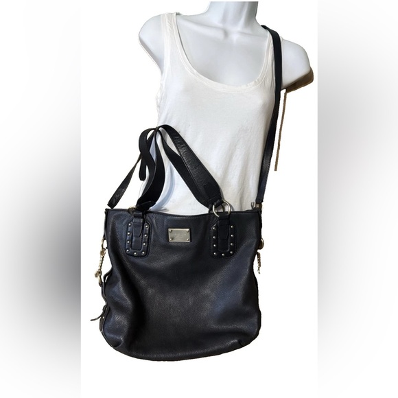 Michael Kors BIG VALLEY Large NS Tote Bag BLACK Leather Gold Tone Handbag - Picture 1 of 16
